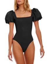 One Piece Swimsuit Short Puff Sleeve Square Neck Sexy Backless