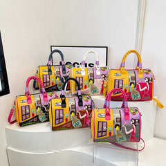 High-capacity Premium Boston Bag With Embroidered Patchwork Design