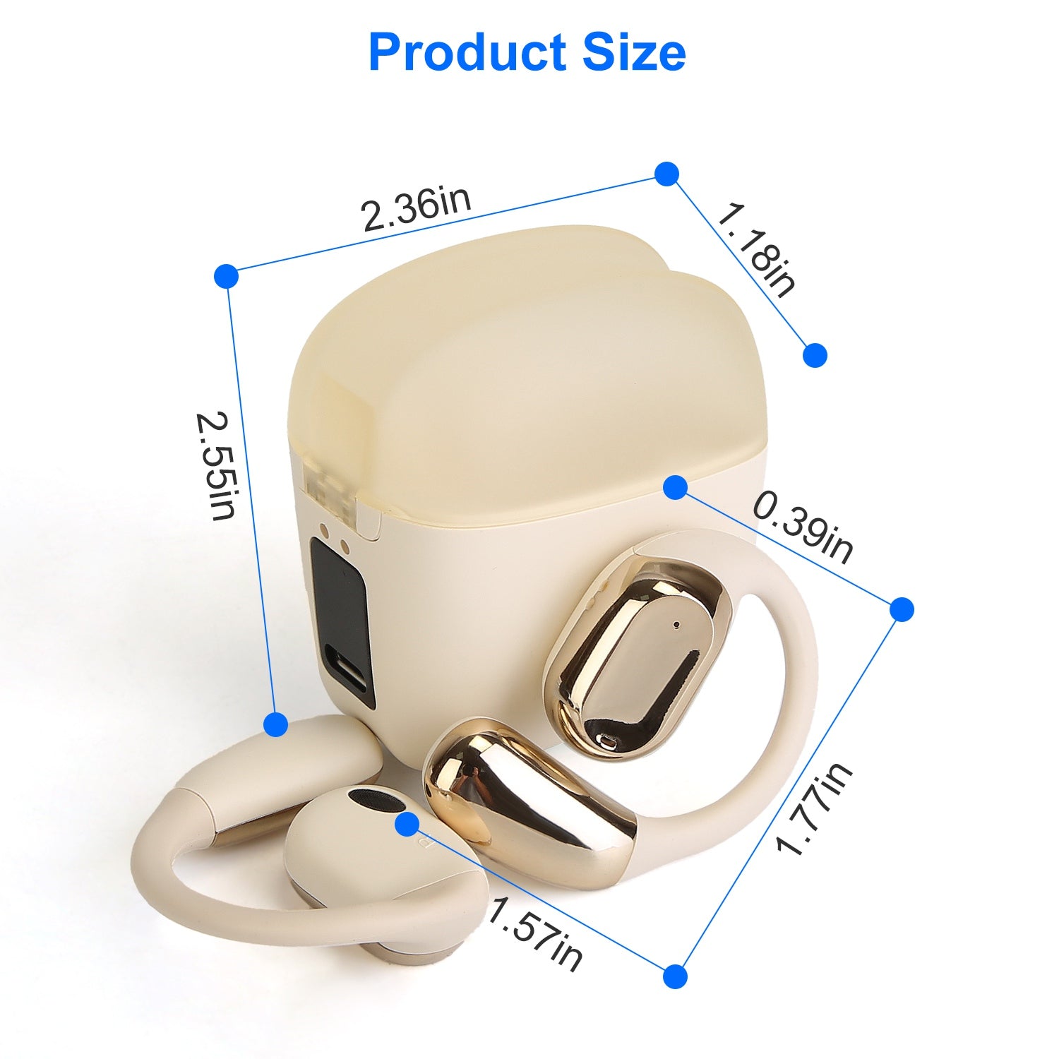 Open-Ear Wireless V5.4 Earbuds, LED Display Case, IPX7 Waterproof, Touch Control