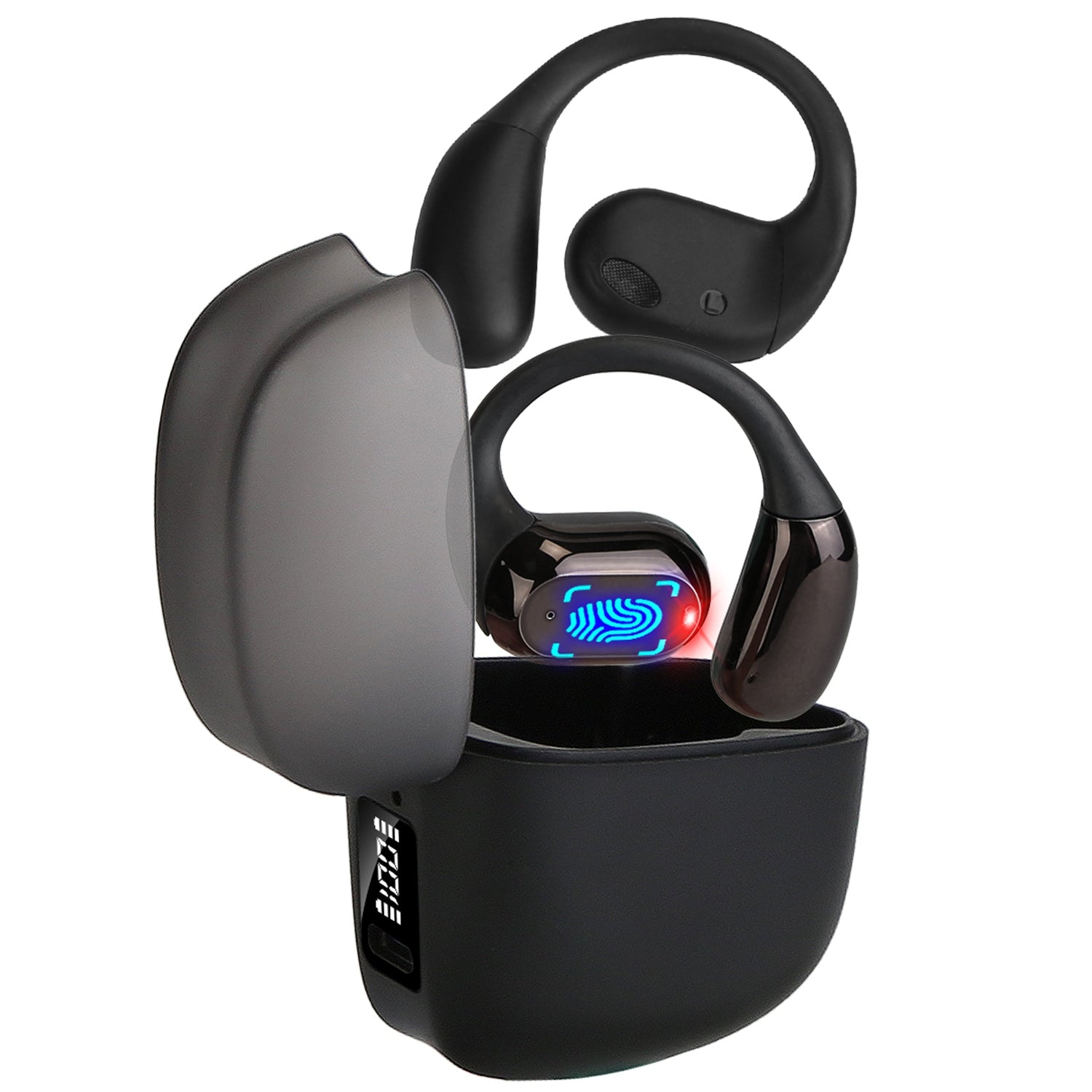 Open-Ear Wireless V5.4 Earbuds, LED Display Case, IPX7 Waterproof, Touch Control