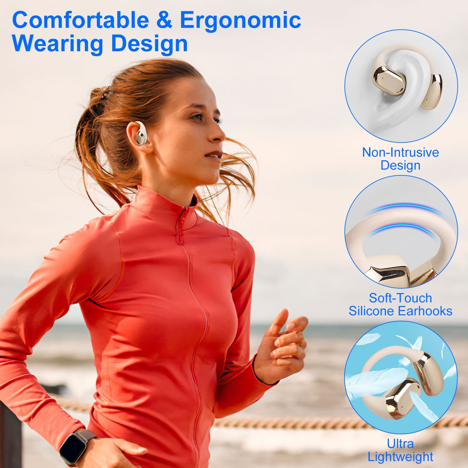 Open-Ear Wireless V5.4 Earbuds, LED Display Case, IPX7 Waterproof, Touch Control