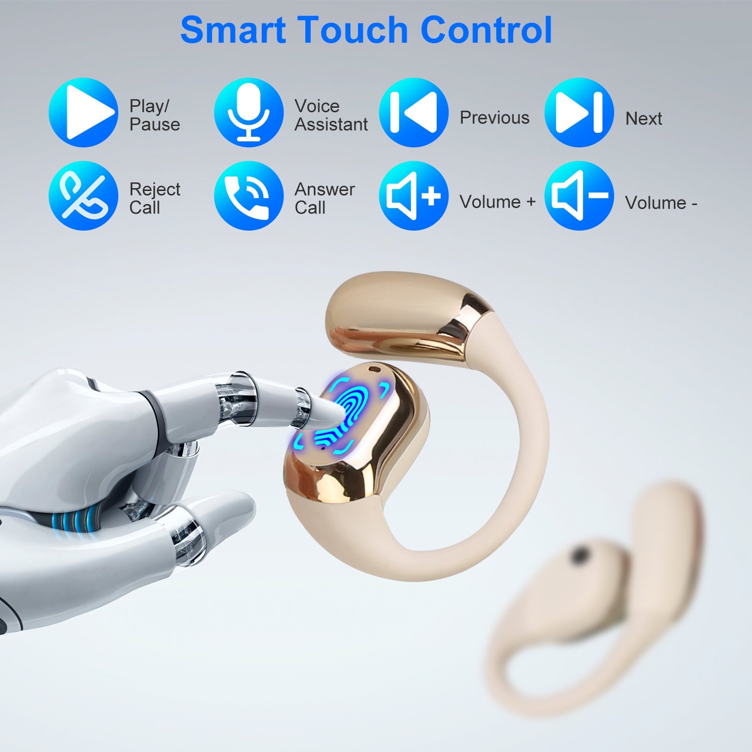 Open-Ear Wireless V5.4 Earbuds, LED Display Case, IPX7 Waterproof, Touch Control